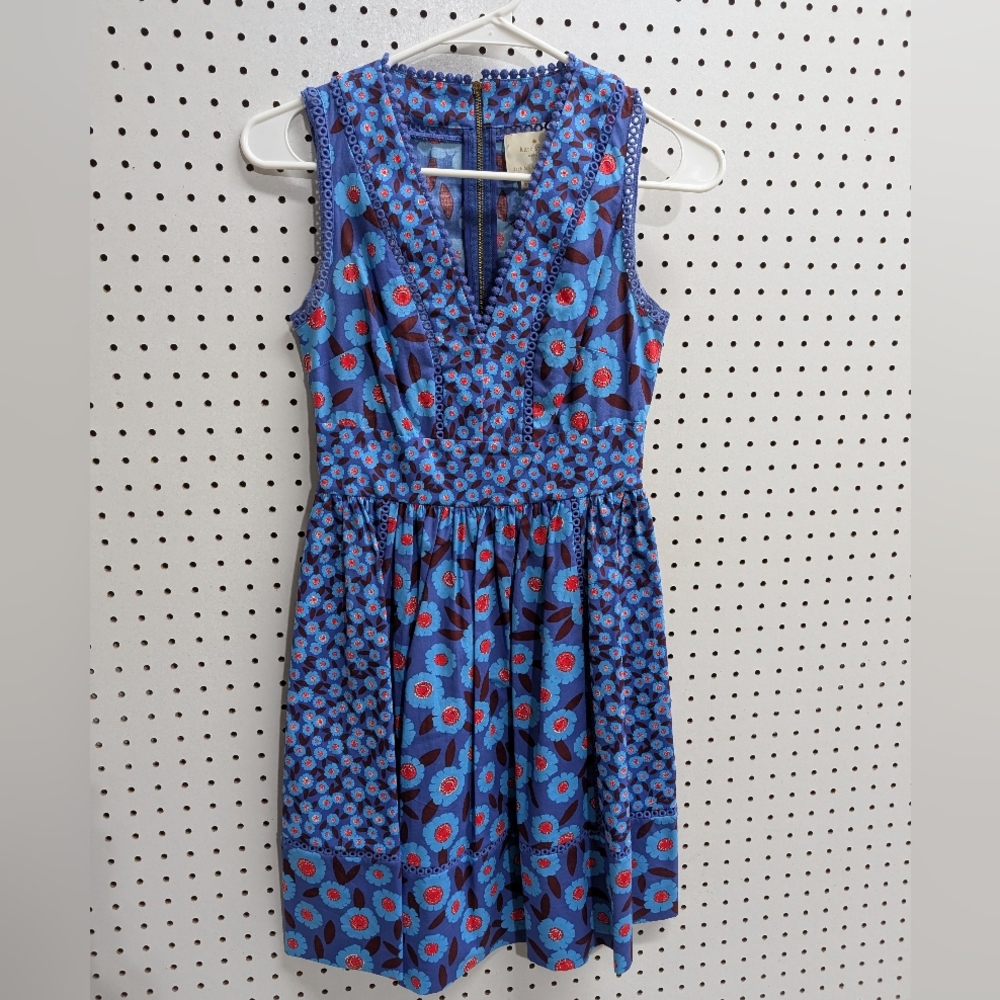 Kate Spade Floral Blue Tangier Sleeveless Dress Sz 00